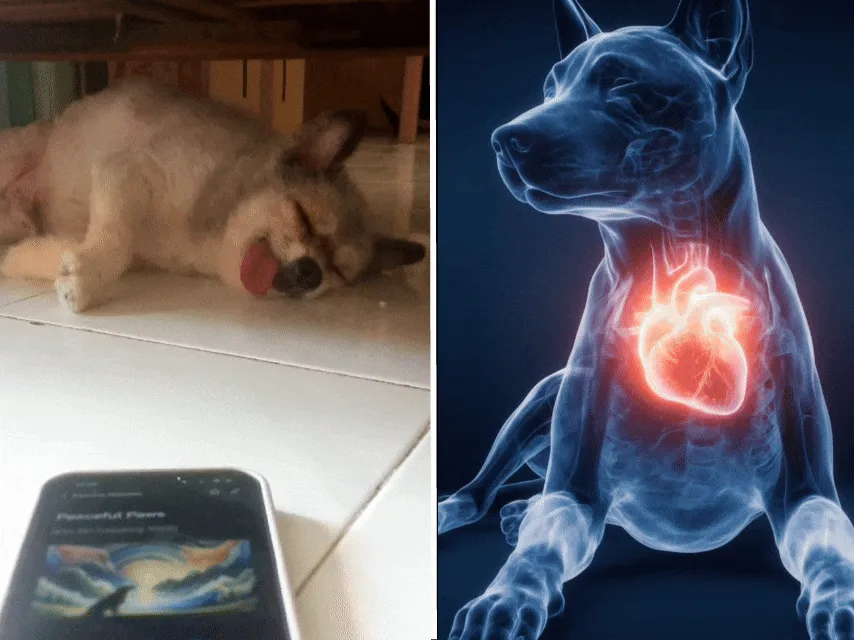 Dog showing heart-breath sync response - deep sighing and relaxation