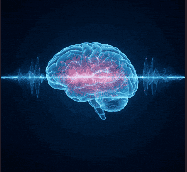 Dog visibly calming down - brainwave settling response